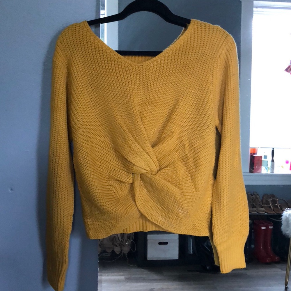 Twist front mustard yellow sweater